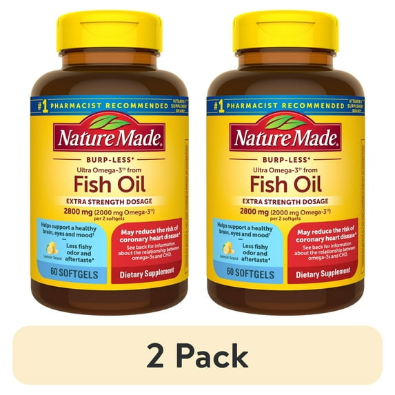 (2 pack) Nature Made Extra Strength Omega 3 Fish Oil Supplements 2800 mg per Serving Softgels, 60 Count