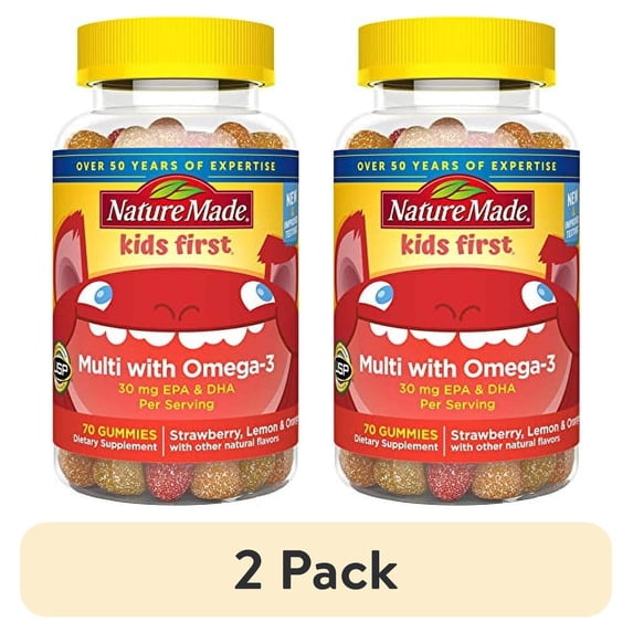 (2 pack) Nature Made First Multivitamin with Omega-3, Vitamins and Minerals for Nutritional Support, 70 Kids Gummies