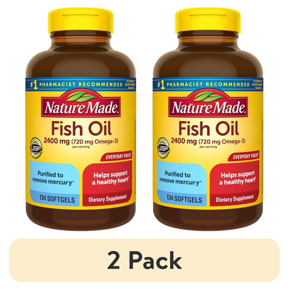 (2 pack) Nature Made Fish Oil 2400mg per Serving Softgels, Omega 3 Fish Oil Supplements, 134 Count