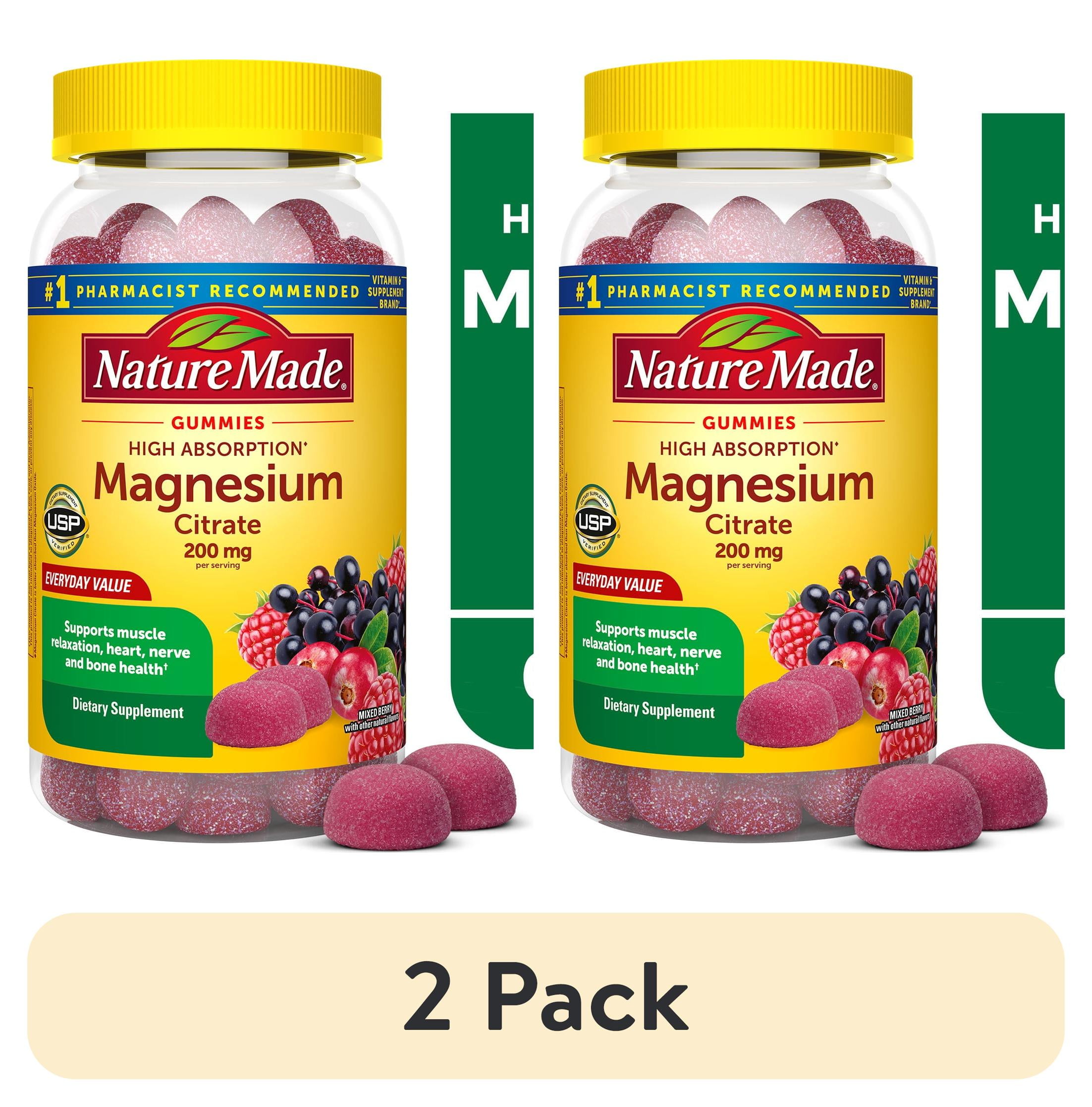 (2 pack) Nature Made High Absorption Magnesium Citrate 200 mg per Serving Gummies, 64 Count