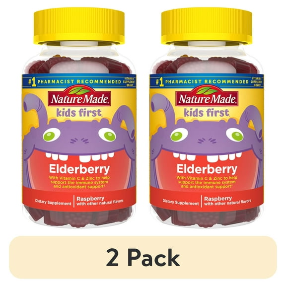 (2 pack) Nature Made Kids First Elderberry with Vitamin C and Zinc Gummies, Dietary Supplement, 40 Count