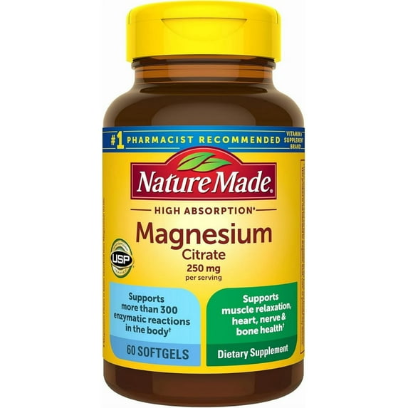 (2 pack) Nature Made Magnesium Citrate 250 mg Softgels Dietary Supplement for Muscle Support, 60 Ct