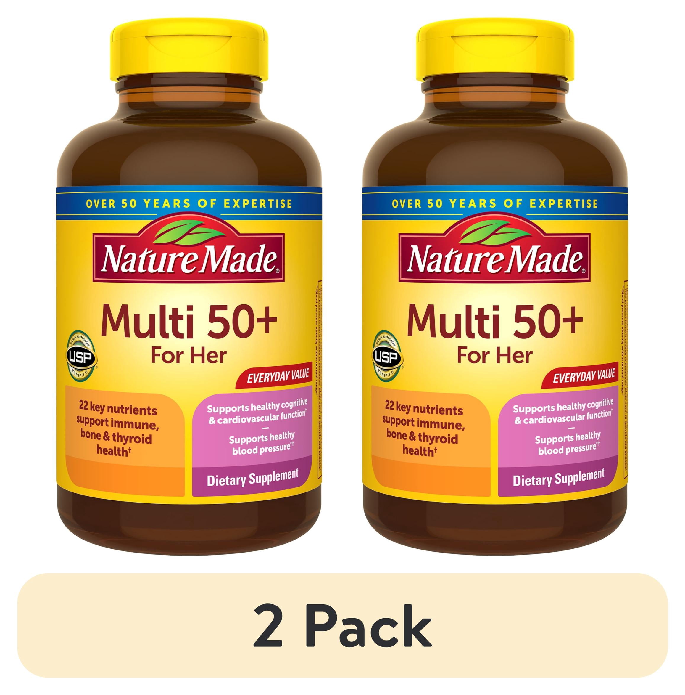 (2 pack) Nature Made Multi Vitamin For Women 50+ with No Iron Tablets, Women's Multivitamin, 250 Ct