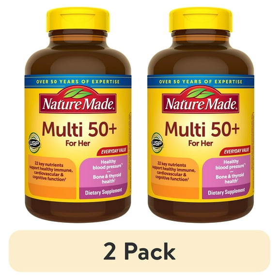 (2 pack) Nature Made Multi Vitamin For Women 50+ with No Iron Tablets, Women's Multivitamin, 250 Ct
