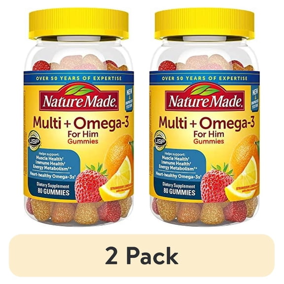 (2 pack) Nature Made Multivitamin for Him with Omega-3, Mens Multivitamins for Daily Nutritional Support, Multivitamin for Men, 80 Gummy Vitamins and Minerals, 40 Day Supply