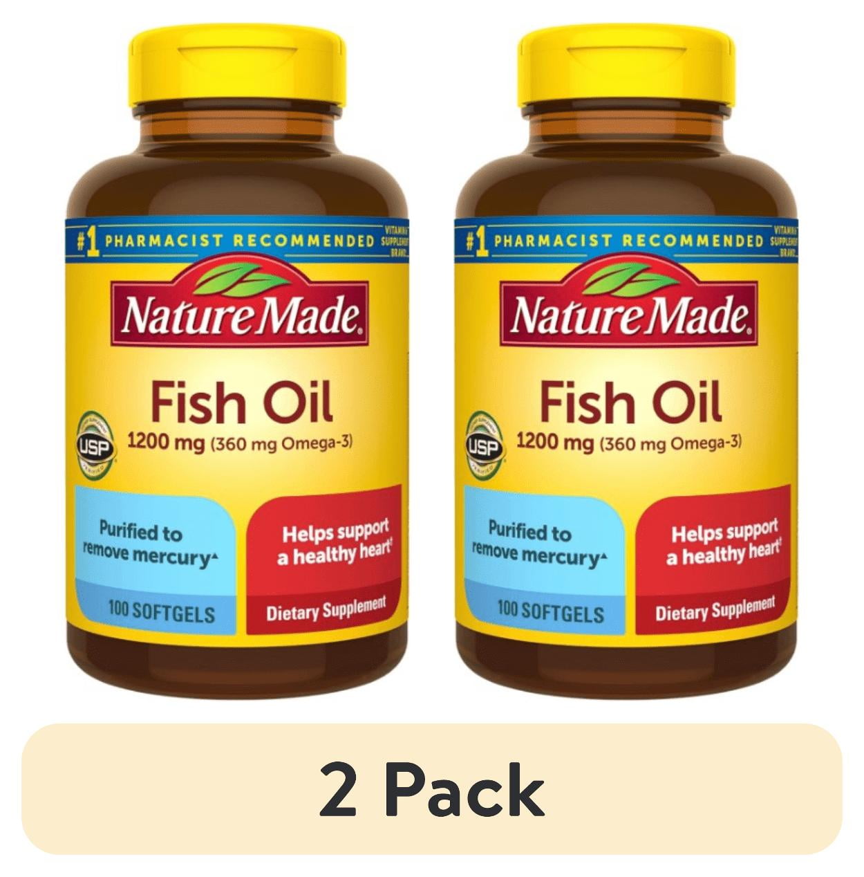 (2 pack) Nature Made Fish Oil Omega 3 Supplements, 1200mg Softgels, Omega 3 Fish Oil for Healthy Heart Support, 100 Softgels, 50 Day Supply