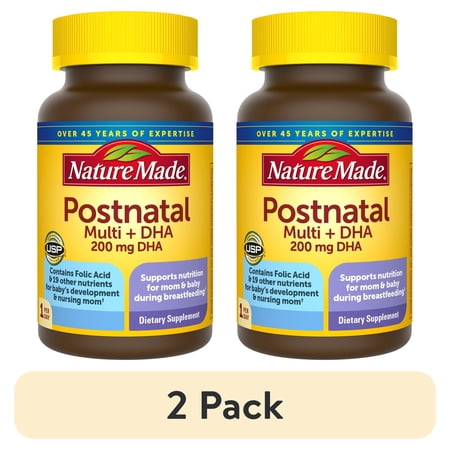 (2 pack) Nature Made Postnatal Multivitamin + DHA 200mg, Postnatal Vitamins for Breastfeeding Moms, 60 Ct