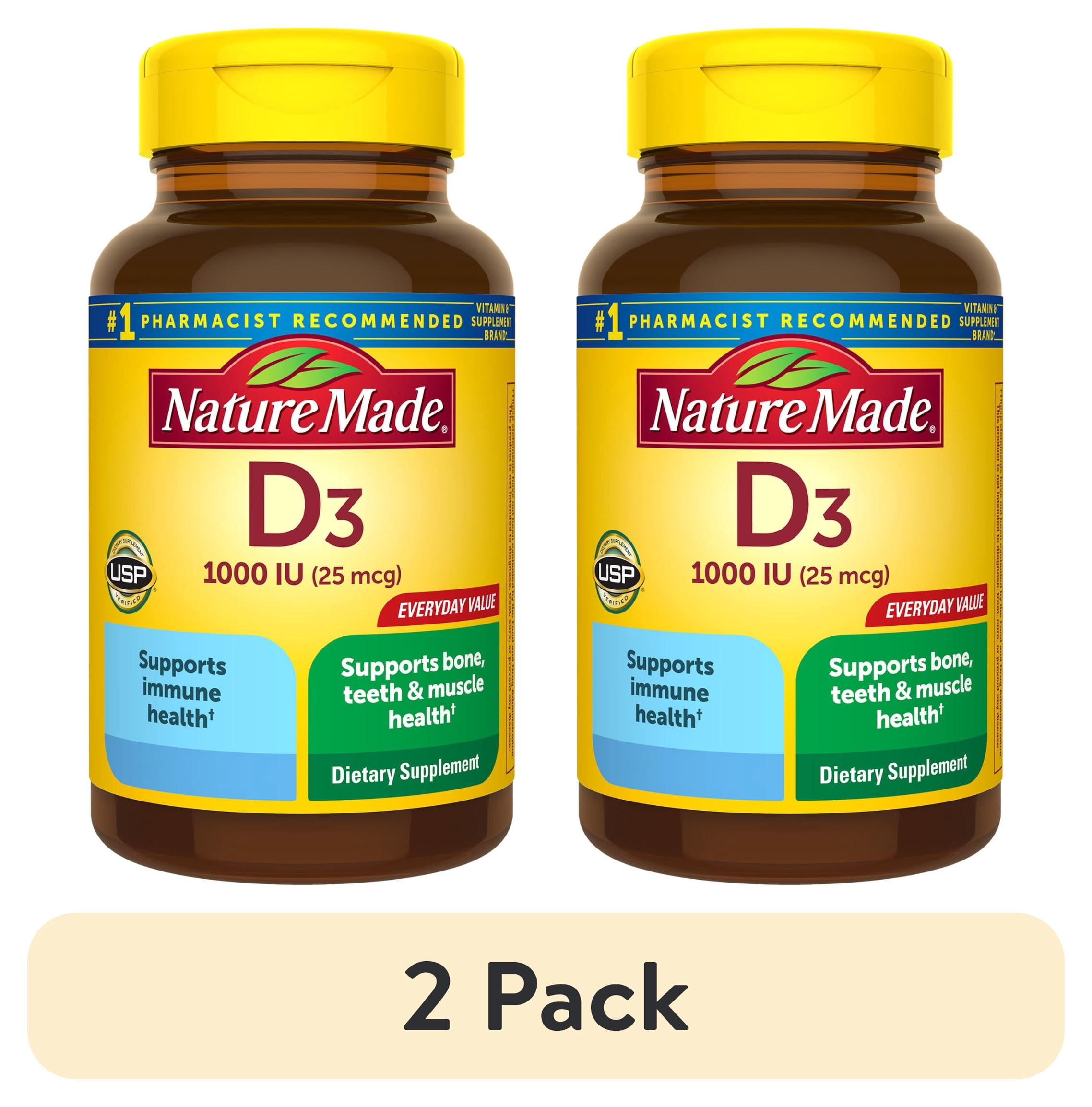 (2 pack) Nature Made Vitamin D3 1000 IU (25 mcg) Softgels, Vitamin D Dietary Supplement, 500 Count