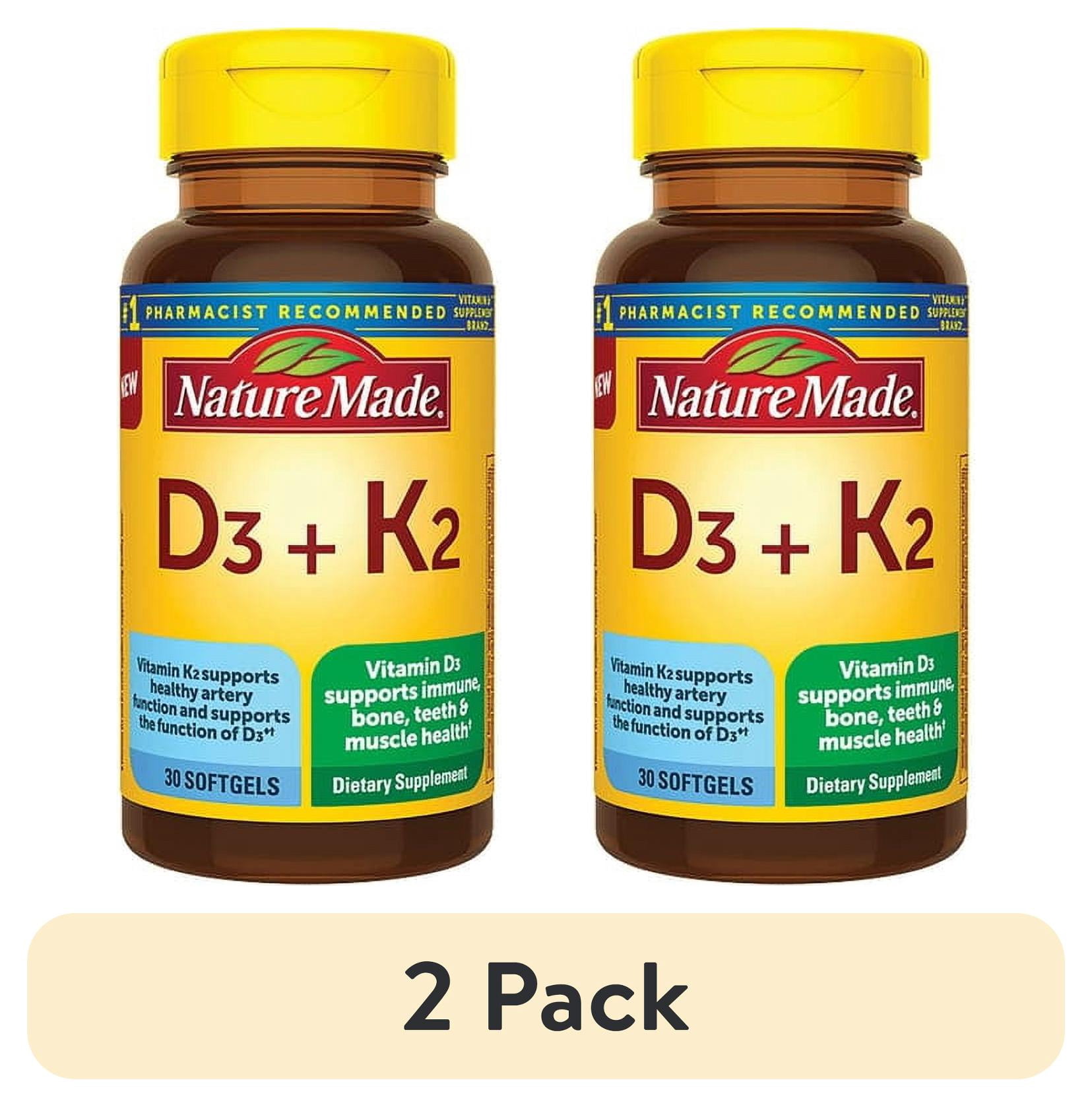(2 pack) Nature Made Vitamin D3 + K2 Softgels, 30 Count