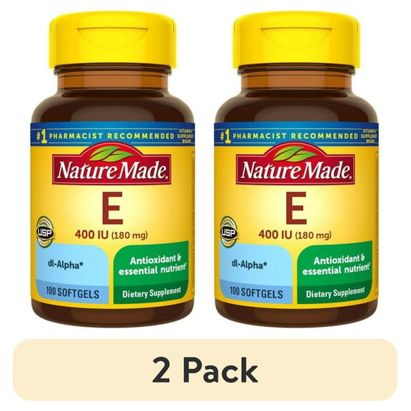 (2 pack) Nature Made Vitamin E 180 mg (400 IU) dl-Alpha Softgels, Dietary Supplement, 100 Count