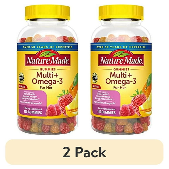 (2 pack) Nature Made Womens Multivitamin with Omega-3, Multivitamin for Women for Daily Nutritional Support, 150 Gummies, 75 Day Supply