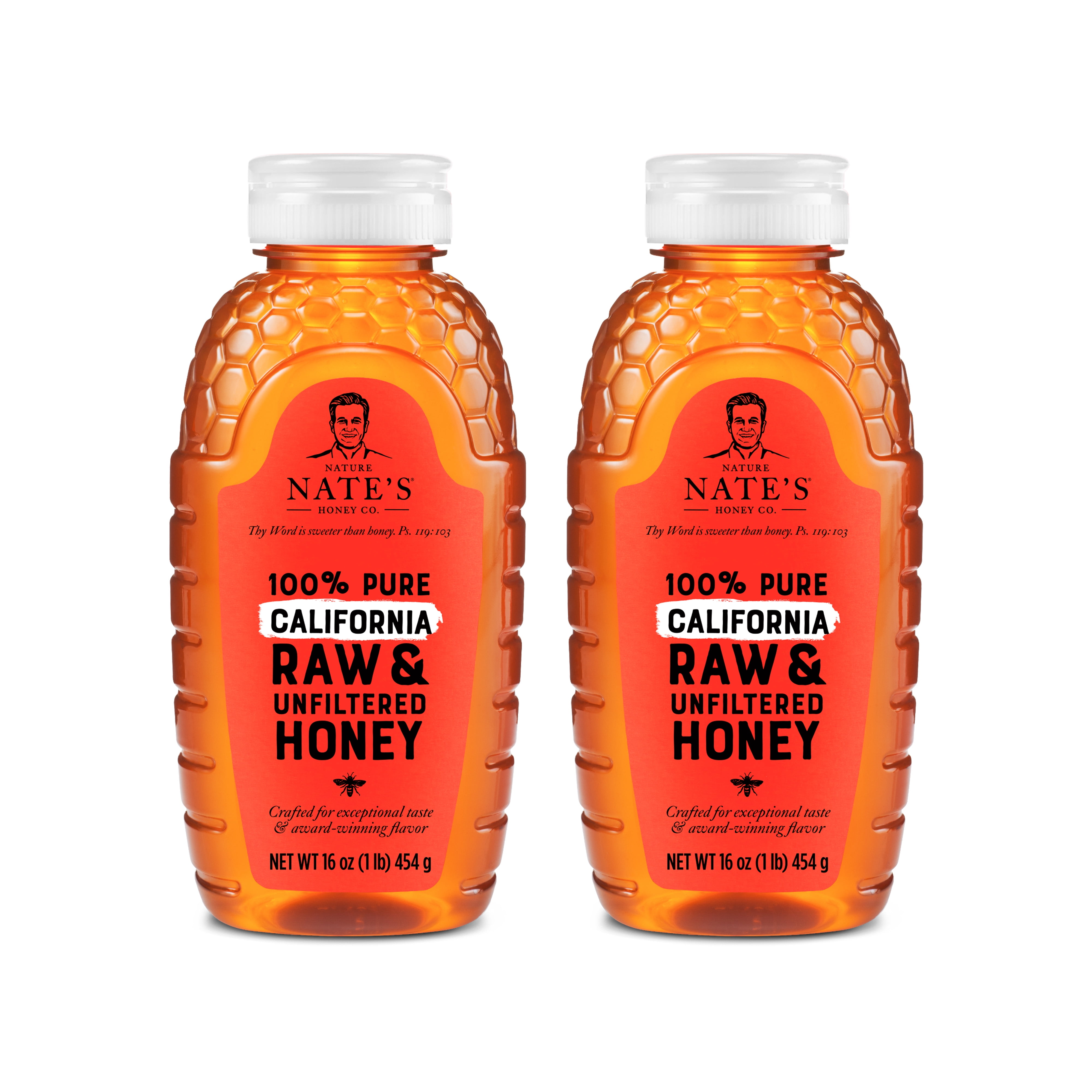 (2 pack) Nate's California Honey: 100% Pure, Raw, and Unfiltered Honey - 16 fl oz Gluten-Free Honey