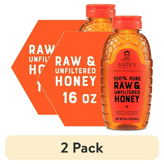 (2 pack) Nate's Honey: 100% Pure, Raw and Unfiltered Honey - 16 fl oz Gluten-Free Honey