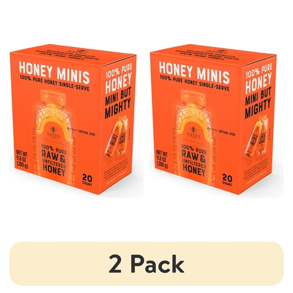 (2 pack) Nate's Honey Minis: 100% Pure Raw and Unfiltered Honey - 20 Single Serve Packets, Gluten-Free