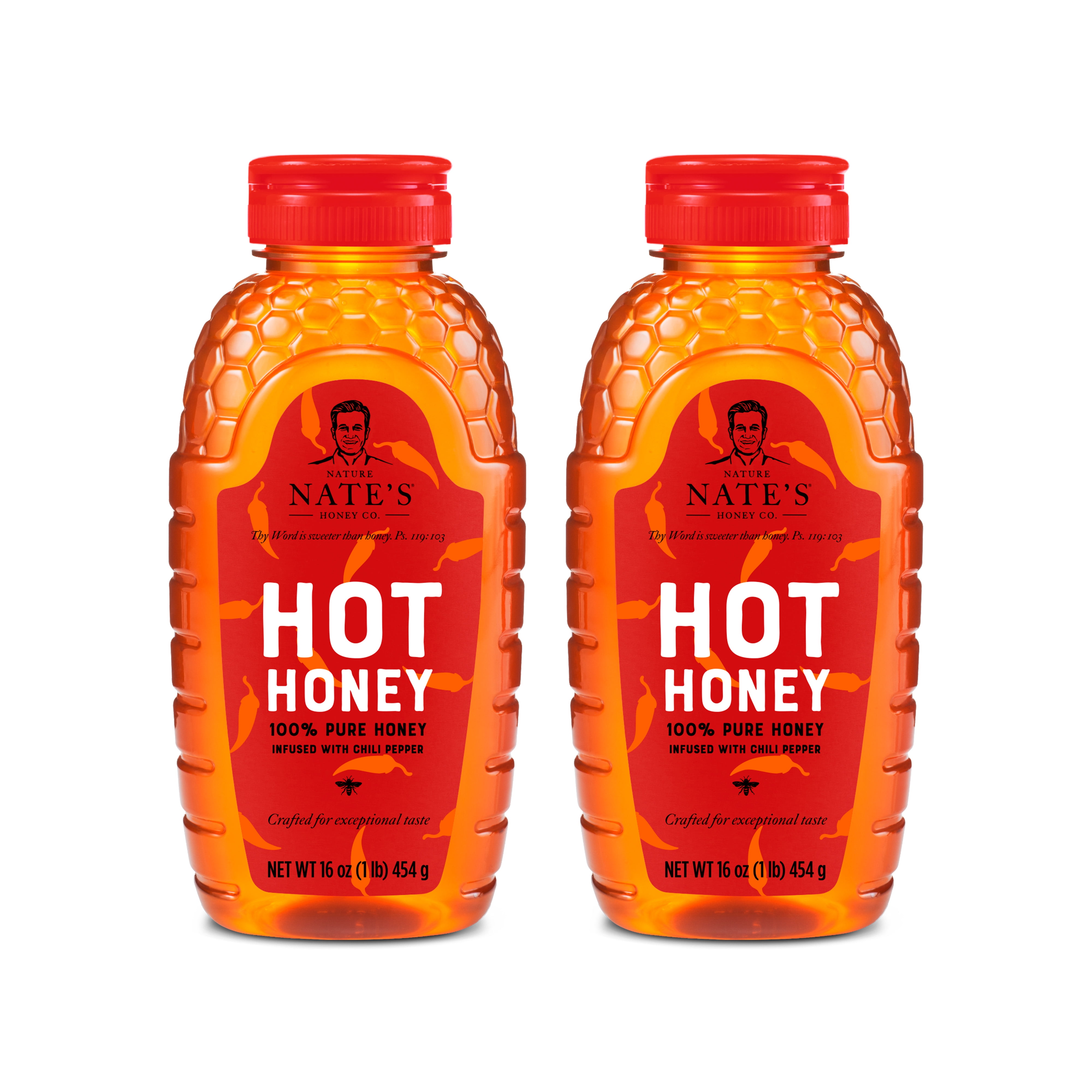 (2 pack) Nate's Hot Honey: 100% Pure Honey & Habanero Chili Pepper Flakes, 16 fl oz Gluten-Free Honey