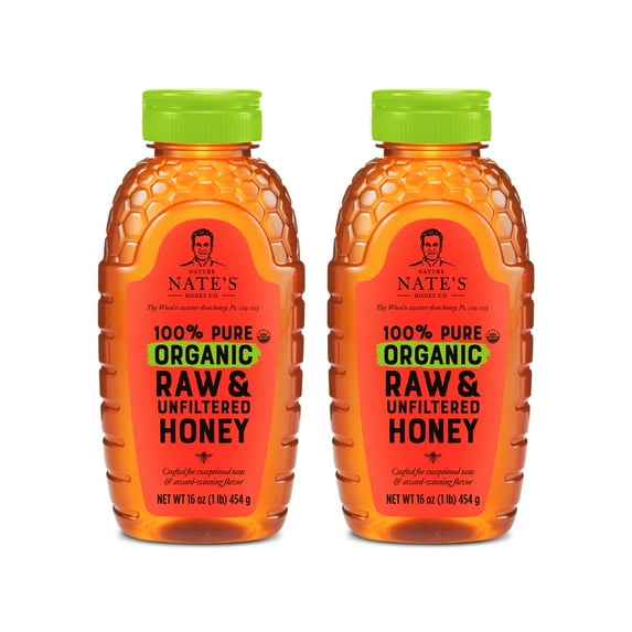 (2 pack) Nate's Organic Honey: 100% Pure, Raw and Unfiltered Honey - 16 fl oz Gluten-Free Honey