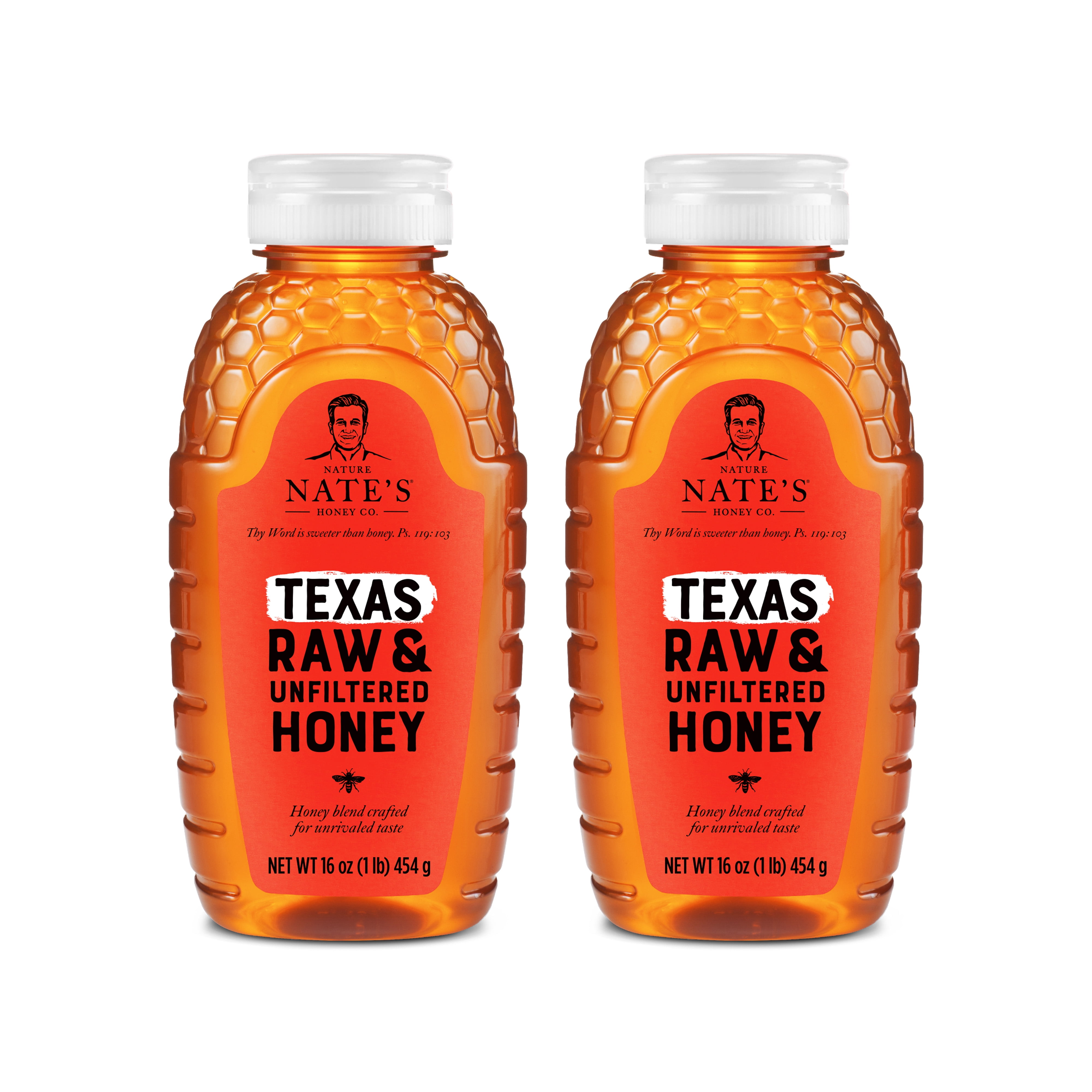 (2 pack) Nate's Texas Honey: 100% Pure, Raw and Unfiltered Honey - 16 fl oz Bottle