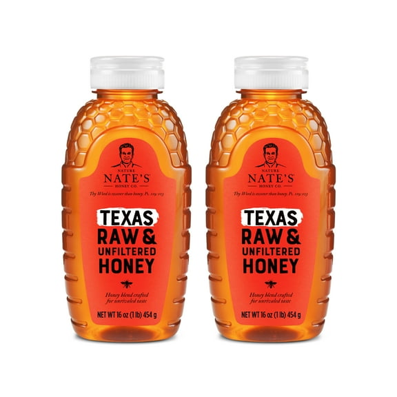 (2 pack) Nate's Texas Honey: 100% Pure, Raw and Unfiltered Honey - 16 fl oz Gluten-Free Honey