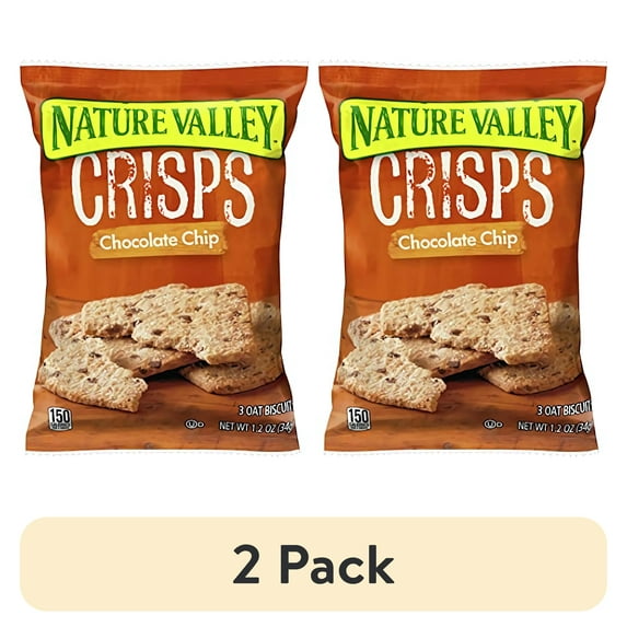 (2 pack) Nature Valley Chocolate Chip Oat Crisps Smart Snacks, Single Serve Pack, 30 Ct
