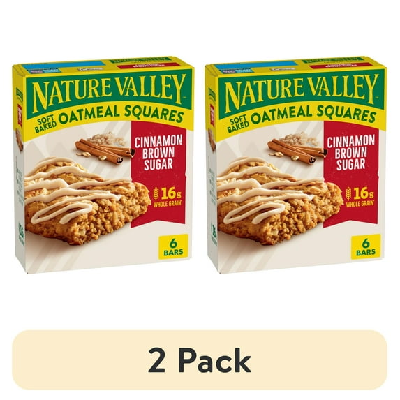 (2 pack) Nature Valley Soft-Baked Oatmeal Squares, Cinnamon Brown Sugar, 6 ct, 7.44 OZ