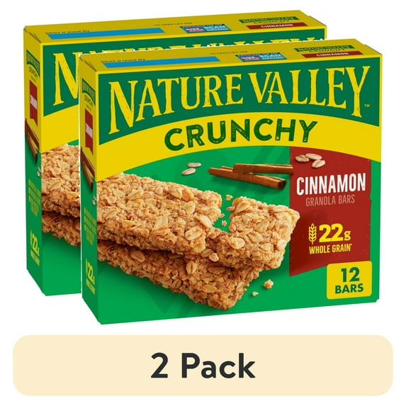 (2 pack) Nature Valley Crunchy Granola Bars, Cinnamon, 12 Bars, 8.94 OZ (6 Pouches)