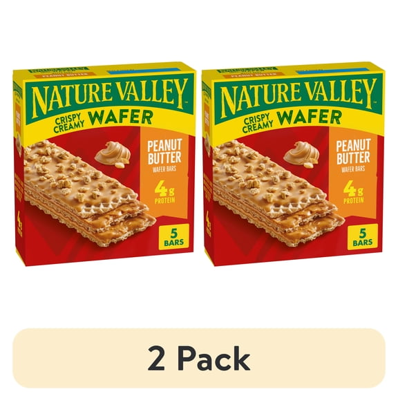(2 pack) Nature Valley Crispy Creamy Wafer Bars, Peanut Butter, 4g Protein, 5 Bars, 6.5 oz