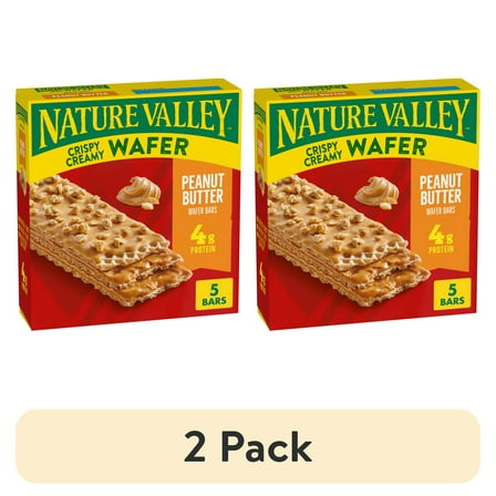 (2 pack) Nature Valley Crispy Creamy Wafer Bars, Peanut Butter, 4g Protein, 5 Bars, 6.5 oz