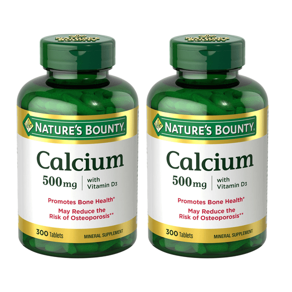 (2 pack) Nature's Bounty Calcium 500 mg + Vitamin D3 10 mcg Tablets for Bone Health, 300 Ct