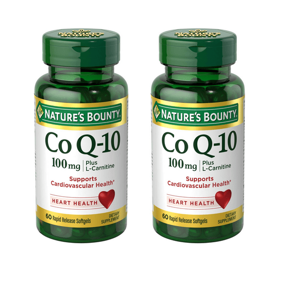 (2 pack) Nature's Bounty CoQ10 100 mg + L-Carnitine Softgels for Heart, 60 Count