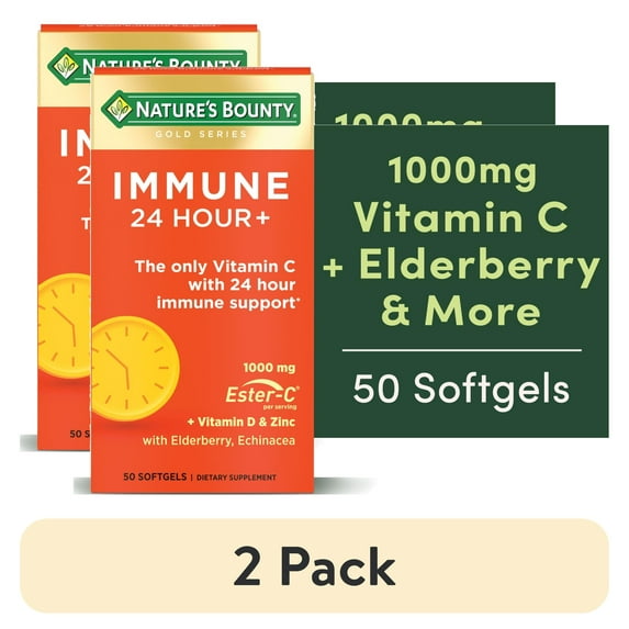 (2 pack) Nature's Bounty Immune 24 Hour Vitamin C, D3 & Zinc for Immune Support, 1000 mg Softgels, 50 Count