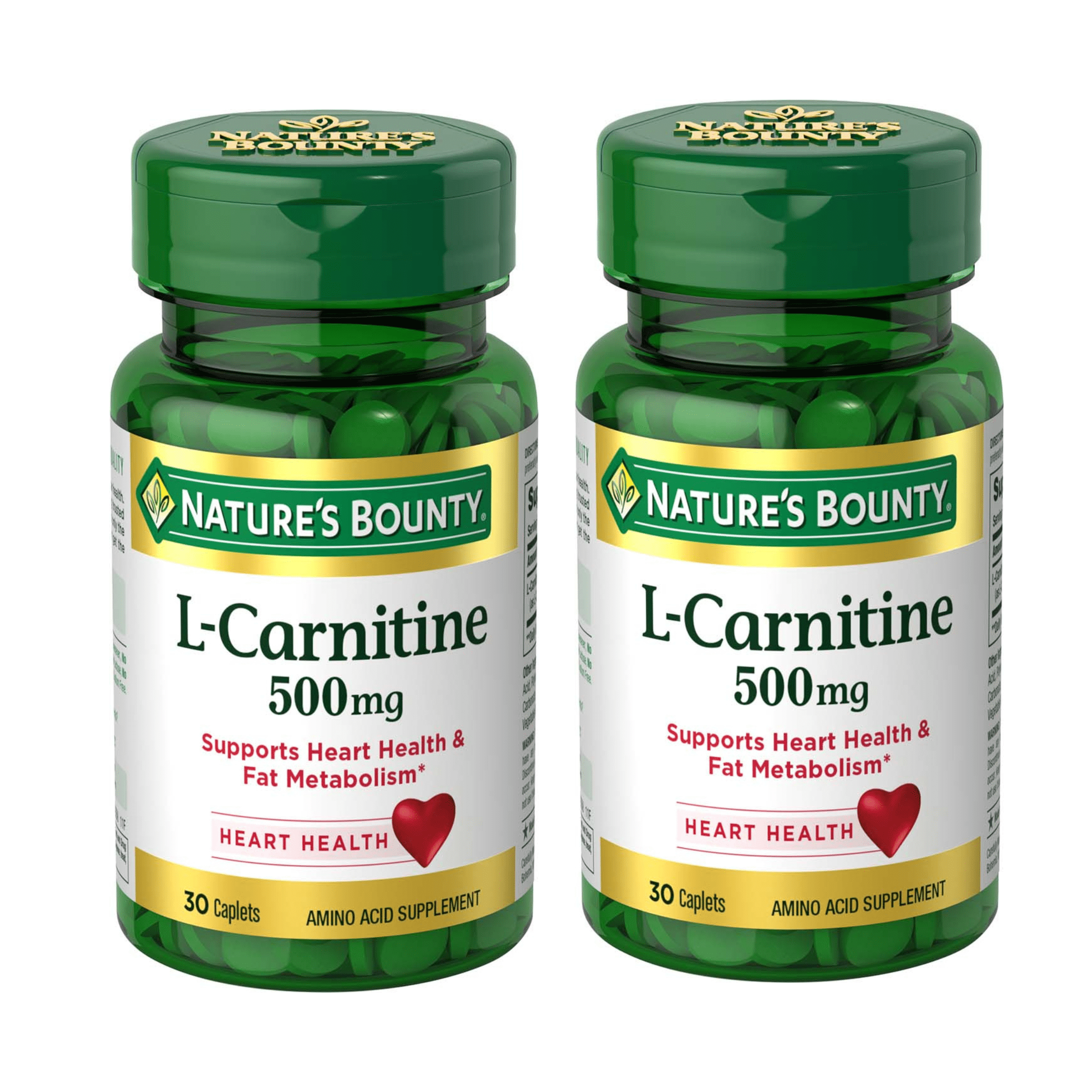 (2 pack) Natures Bounty L-Carnitine 500 mg Caplets for Heart Health  Support, 30 Ct