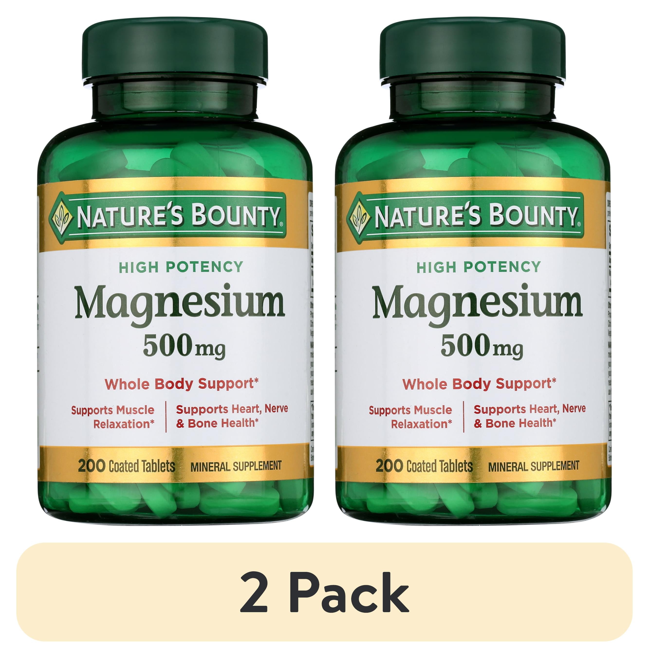 (2 pack) Nature’s Bounty Magnesium Oxide Supplement, Sleep Aid, Bone, Heart, Muscle Relaxation and Nerve Support, 500 mg, 200 Tablets