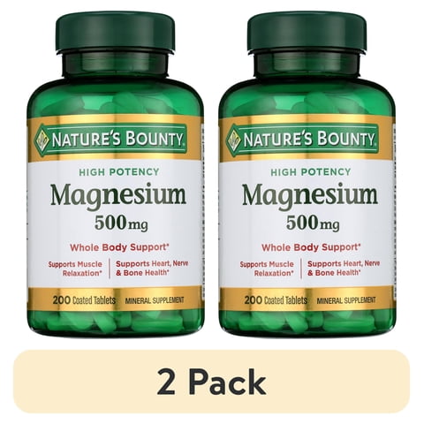 (2 pack) Nature’s Bounty Magnesium Oxide Supplement, Sleep Aid, Bone, Heart, Muscle Relaxation and Nerve Support, 500 mg, 200 Tablets