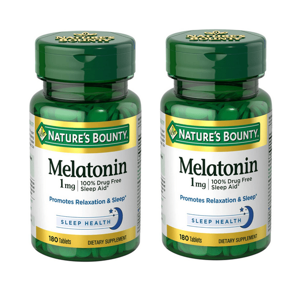 (2 pack) Nature's Bounty Melatonin 1 Mg Tablets, Drug-Free Sleep Aid, 180 Ct