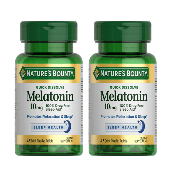 (2 pack) Nature's Bounty Melatonin 10 mg Quick Dissolve, Drug-Free Sleep Aid, 45 Ct