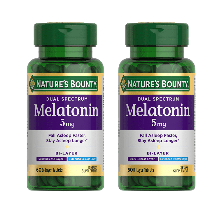 (2 pack) Nature’s Bounty Melatonin 5mg Quick & Extended Release Tablets, Sleep Aid, 60 Ct