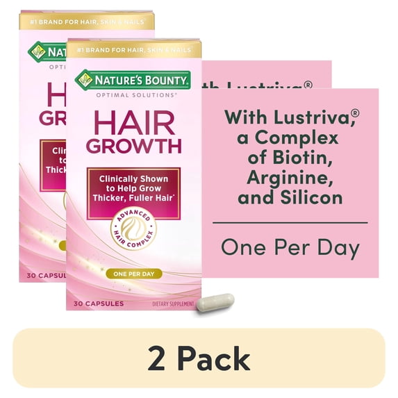 (2 pack) Nature’s Bounty® Optimal Solutions® Hair Growth Supplement for Women with Biotin Vitamin, Dietary Supplement, 30 Capsules