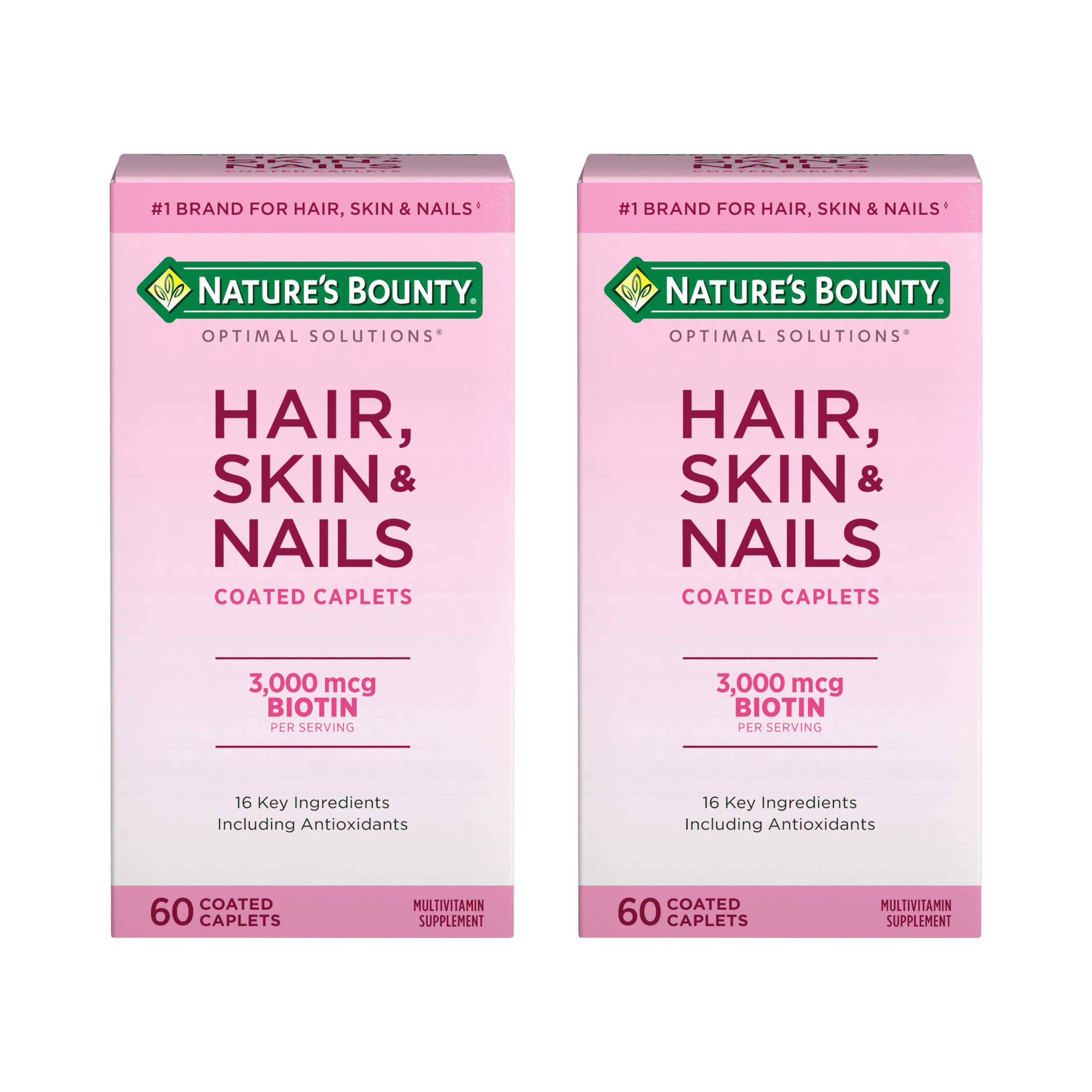 (2 pack) Nature's Bounty Optimal Solutions Hair, Skin & Nail Vitamin Caplets with Biotin 3000 mcg, 60 Ct