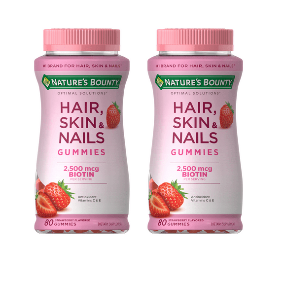(2 pack) Nature's Bounty Optimal Solutions Hair, Skin & Nails Vitamin Gummies with Biotin 2500 mcg, 80 Ct