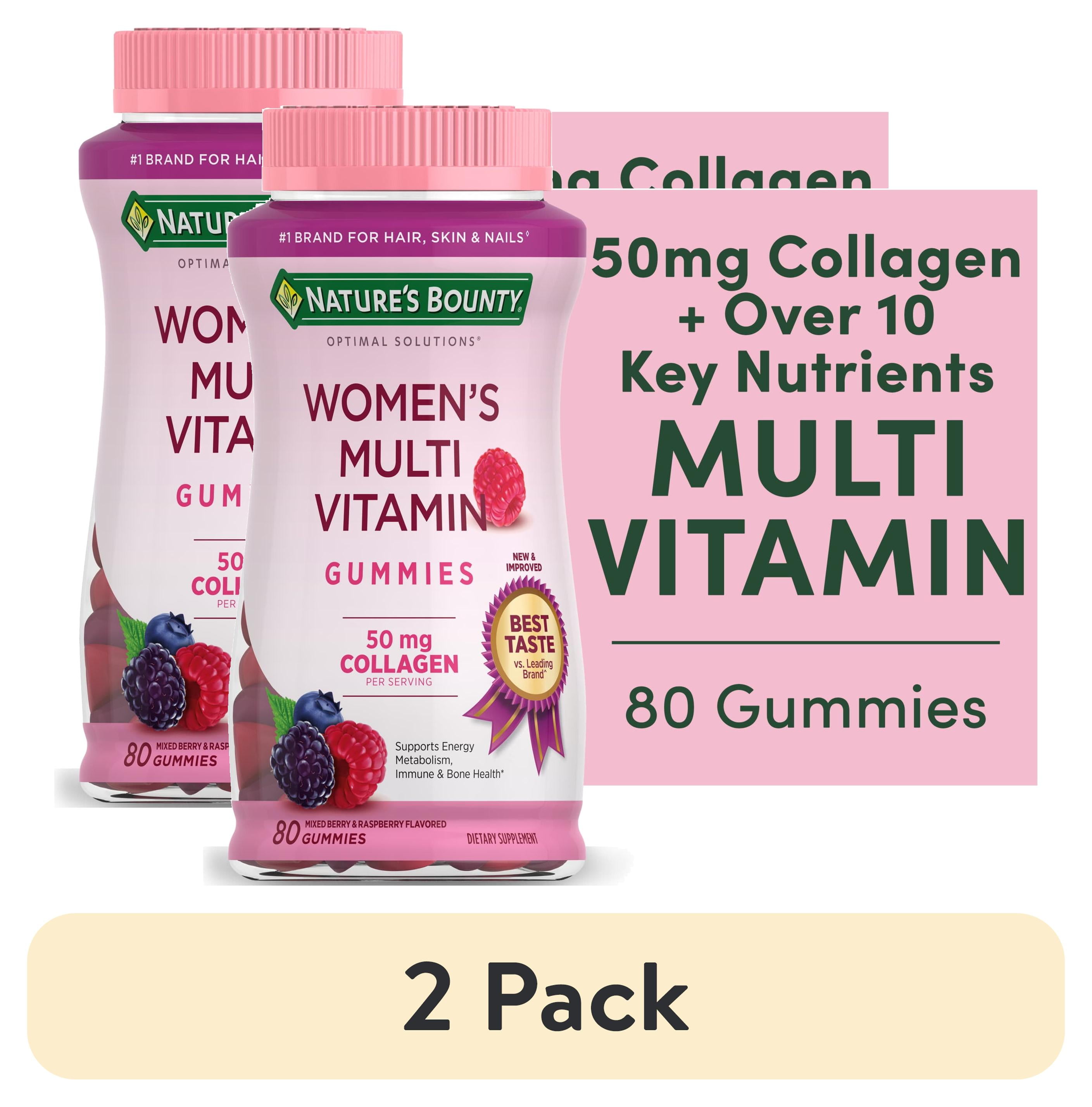 (2 pack) Nature's Bounty Optimal Solutions Women's Multivitamin Gummies with Collagen, Immune and Energy Metabolism Support Dietary Supplement, Raspberry Flavor, 80 Ct