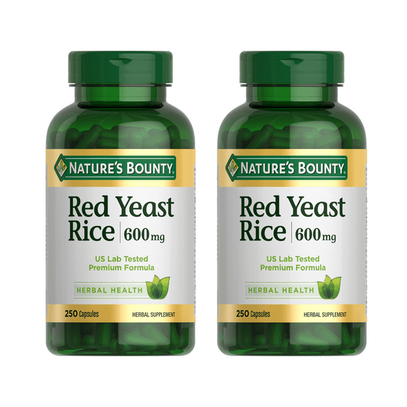 (2 pack) Nature’s Bounty Red Yeast Rice 600 mg Capsules, Herbal Health, 250 Ct