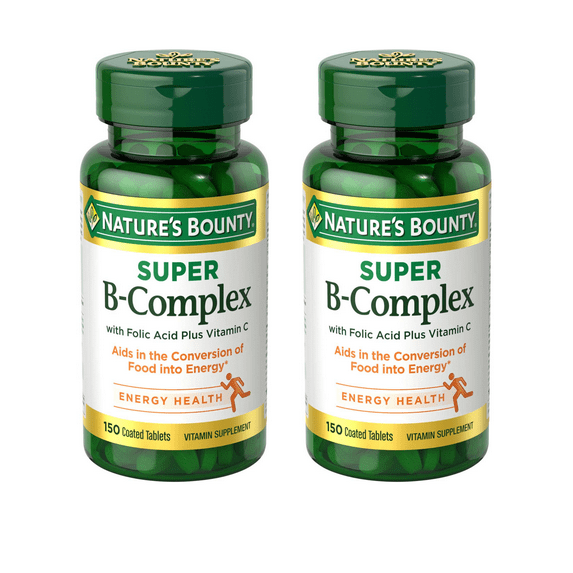 (2 pack) Nature's Bounty Super B Complex with Folic Acid plus Vitamin C Vitamin Supplement Tablets, 150 Count