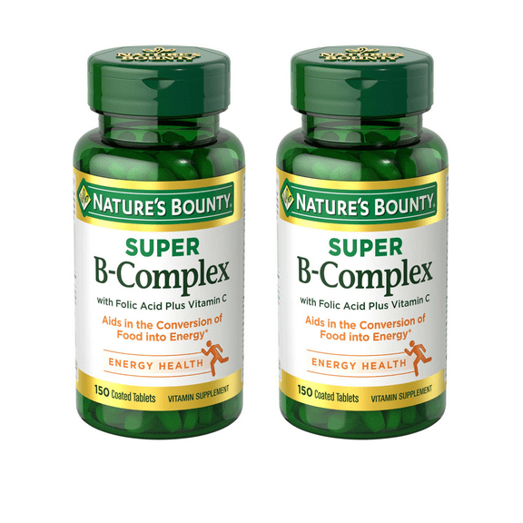 (2 pack) Nature's Bounty Super B Complex with Folic Acid plus Vitamin C Vitamin Supplement Tablets, 150 Count
