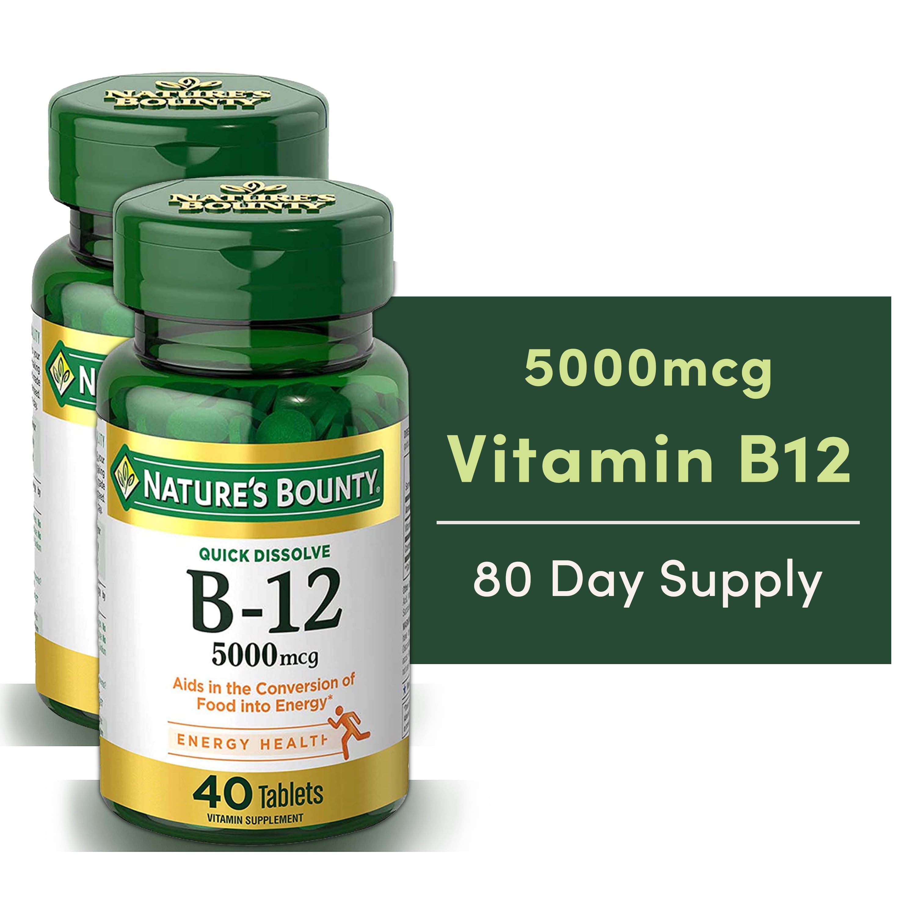 (2 pack) Nature's Bounty Vitamin B12 5000 mcg Tablets for Energy ...