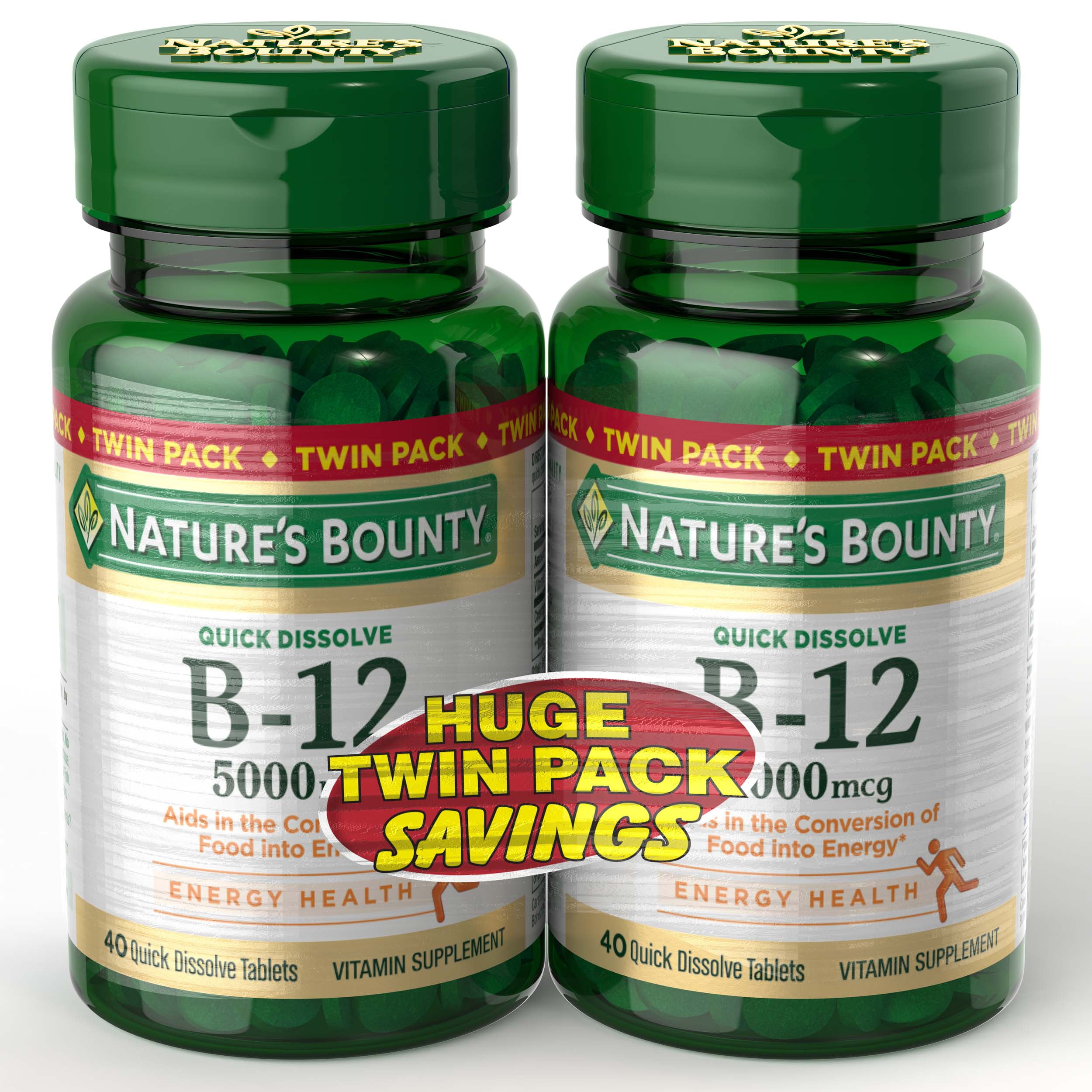 vitamin b12 5000 mcg injection 2 pack) Nature's Bounty Vitamin B12 5000 mcg Tablets for Energy Metabolism,  40 Ct