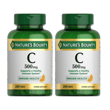 (2 pack) Nature’s Bounty Vitamin C 500mg Tablets for Immune Support, Vitamin Supplement, 250 Ct
