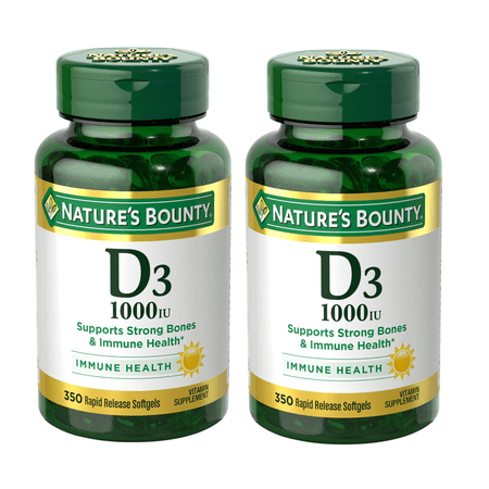 (2 pack) Nature’s Bounty Vitamin D3 1000 IU Softgels, Bone & Immune Support, 350 Ct