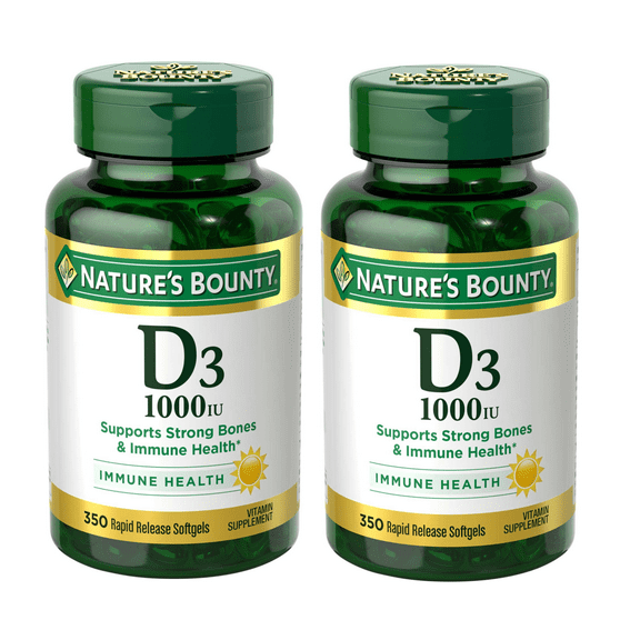 (2 pack) Natures Bounty Vitamin D3 1000 IU Softgels, Bone & Immune Support, 350 Ct