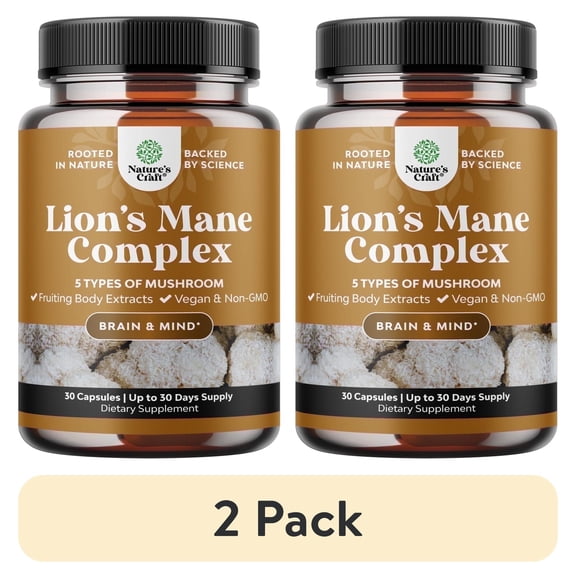 (2 pack) Nature’s Craft Advanced Lion’s Mane Mushroom Supplement for Brain Health, 30 Capsules