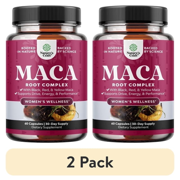 (2 pack) Nature's Craft Organic Maca Root Complex with Black, Red & Yellow Maca, 60 Capsules